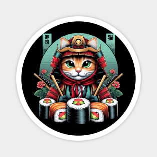 Kawaii Samurai Sushi Cat | Women’s Cute Japanese Cat Lover Magnet